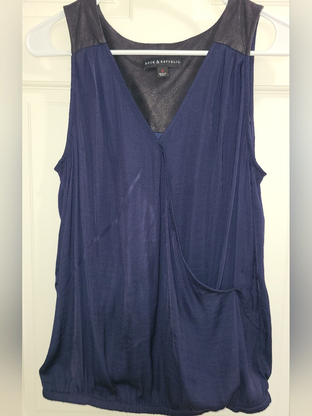 Rock & Republic Navy Draped V-Neck Sleeveless Tank